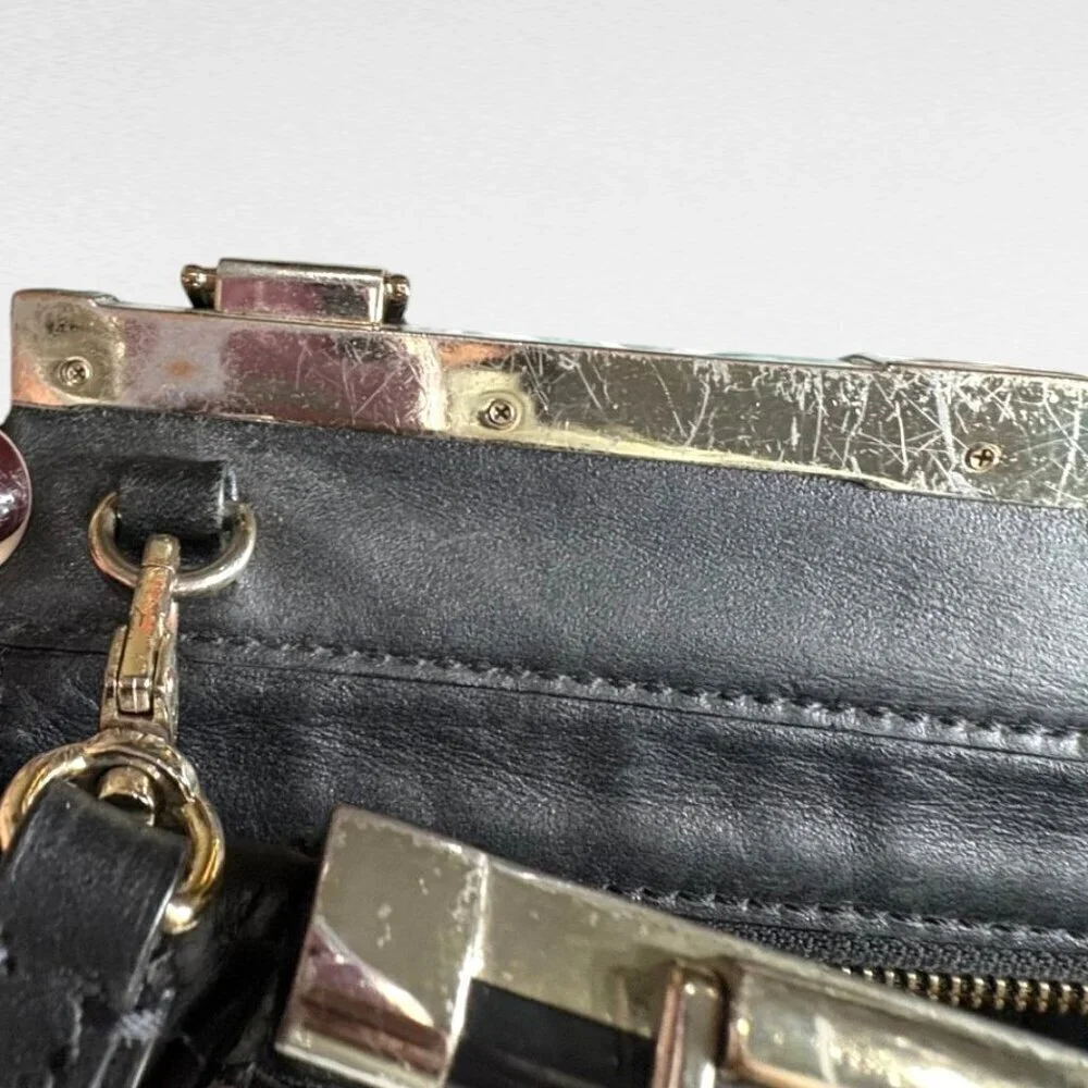 Diane von Furstenberg 440 Breakaway Black White Embossed Leather Satchel
